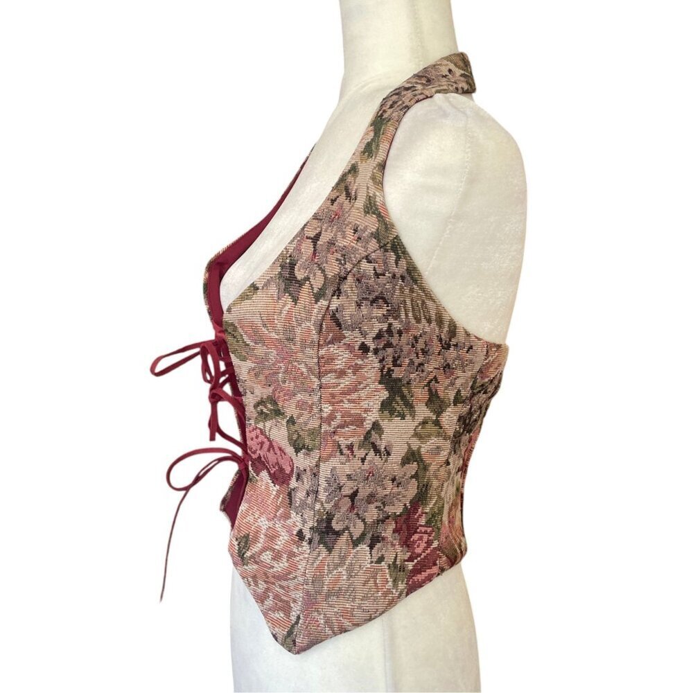 NEW Windsor Adore You Floral Tapestry Lace Up Vest XS Fairy Ren Faire Medieval - Picture 4 of 10